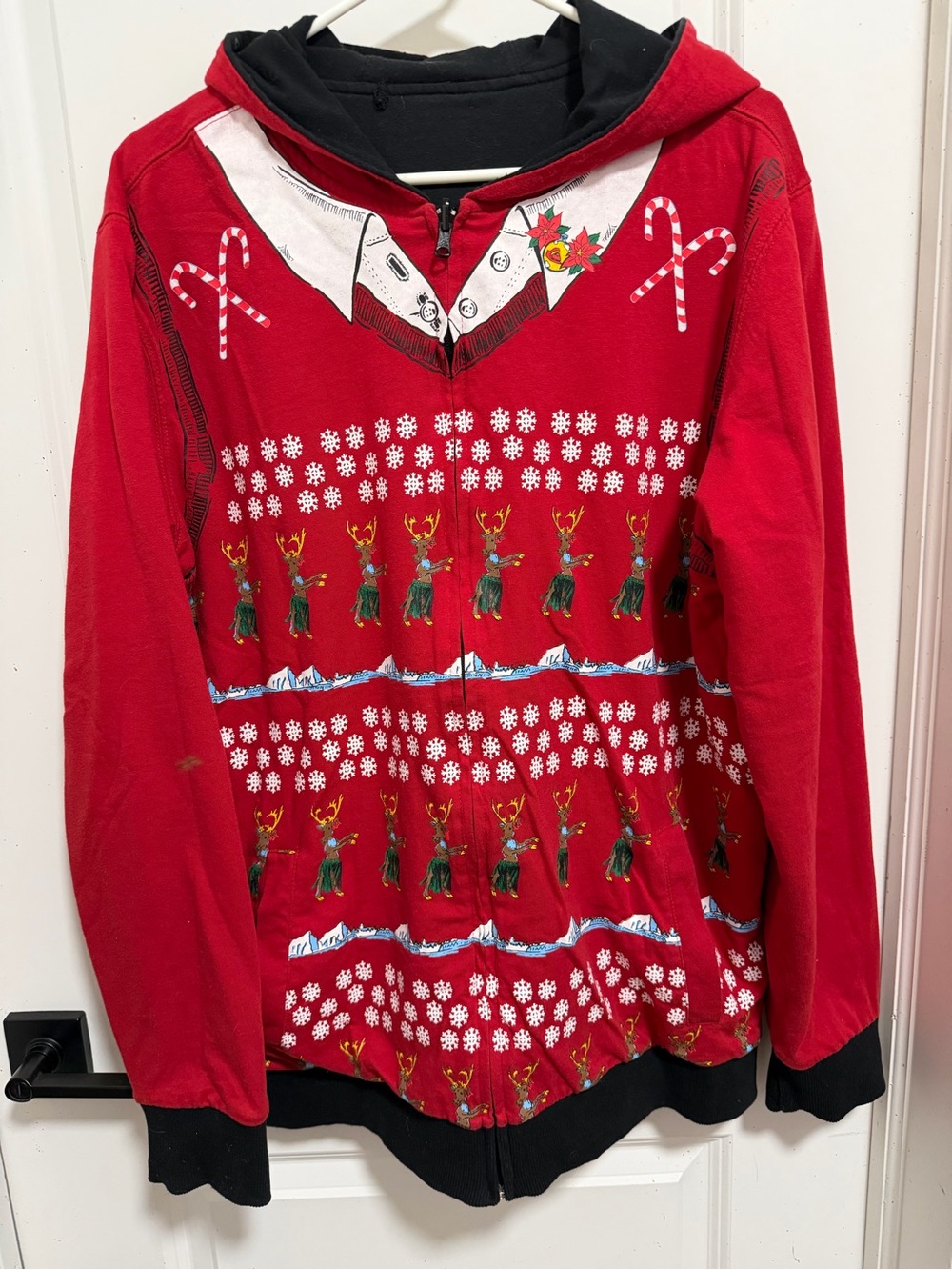 Quiksilver Red Holiday Reindeer Zip-Up Hoodie